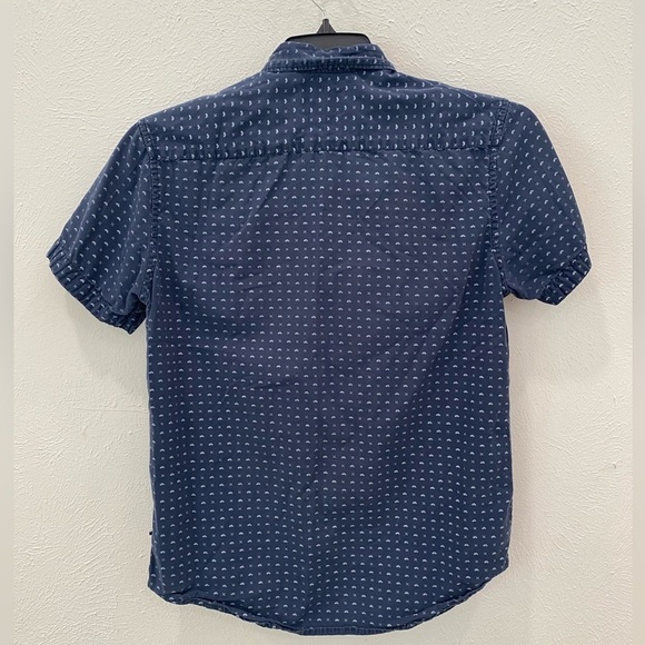 Men’s On The Road sz S Slim Fit Short Sleeve Button Down Navy Blue Bicycle Print - Picture 2 of 6